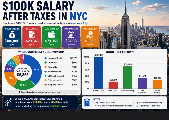 $100k Salary After Taxes in NYC 1 $100k Salary After Taxes in NYC